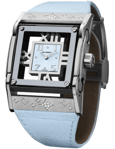 Furtif 37mm in steel, blue dial, star setting