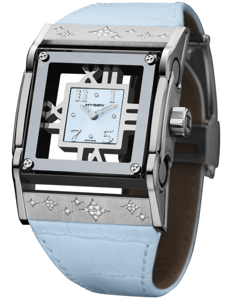 Furtif 37mm in steel, blue dial, star setting