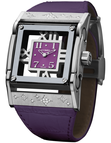 Furtif 37mm in steel, purple dial, star setting