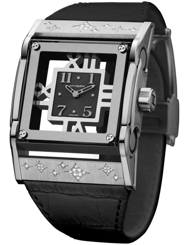 Furtif 37mm in steel, black dial, star setting