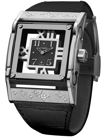 Furtif 37mm in steel, black dial, star setting