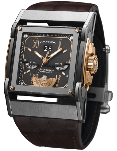 Furtif 44mm Chronograph Grande Date in Rose Gold & Titanium grey dial brown strap